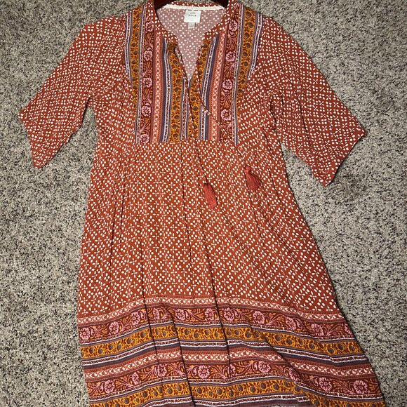 Knox Rose | Burnt Orange Bohemian Style Swing Dress | Size L - Picture 3 of 6